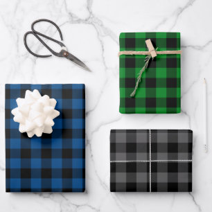 Feuille De Papier Cadeau Bleu vert & Buffle gris Plaid