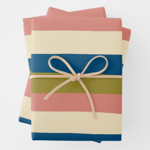 Feuille De Papier Cadeau Bleu, vert olive, rose et crème