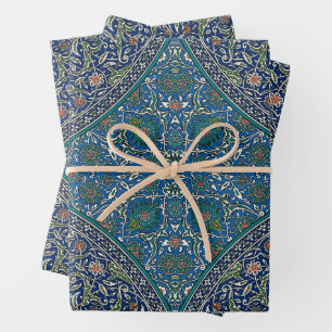 Feuille De Papier Cadeau Bleu Vert Orange Turquoise Motif Arabe Orné