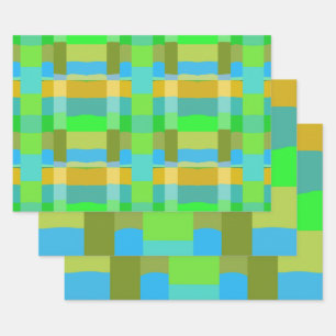 Feuille De Papier Cadeau Bleu Vert orange violet Motif crémeux Abstrait