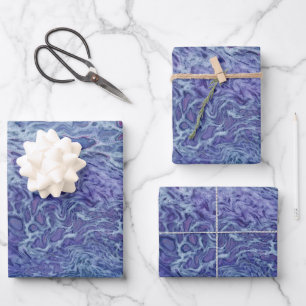 Feuille De Papier Cadeau Bleu & Violet Acrylique Abstrait Fluid Art
