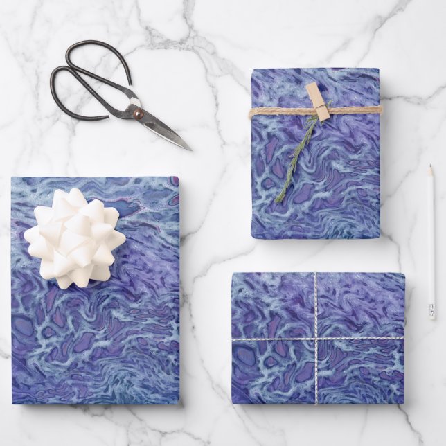 Feuille De Papier Cadeau Bleu & Violet Acrylique Abstrait Fluid Art (Recto)