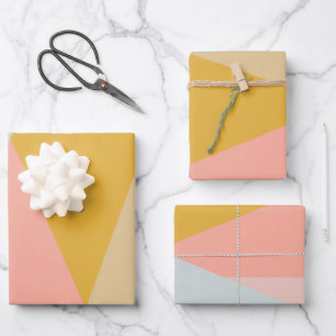 Feuille De Papier Cadeau Bloc de couleur géométrique moderne corail et jaun