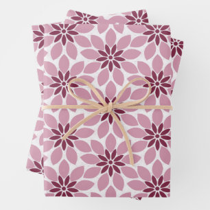 Feuille De Papier Cadeau Bloc Imprimer Carrelage Fleurs rose rouge