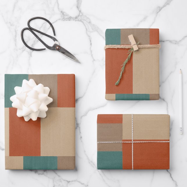 Feuille De Papier Cadeau Blocs Géométriques Modernes Sarcelle & Beige (Recto)
