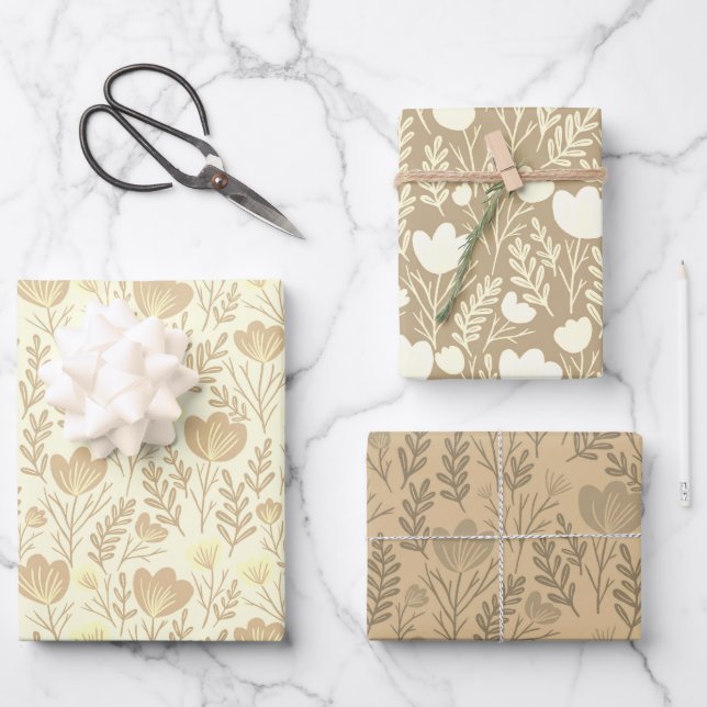 Feuille De Papier Cadeau Blooms fleurs sauvages Simple Neutres Earthy Oat C (Recto)