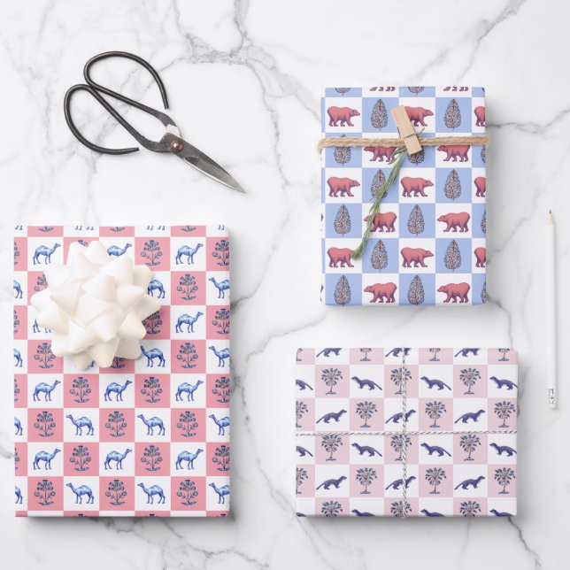 Feuille De Papier Cadeau Bloquer l'impression Botaniques et Animaux (Recto)