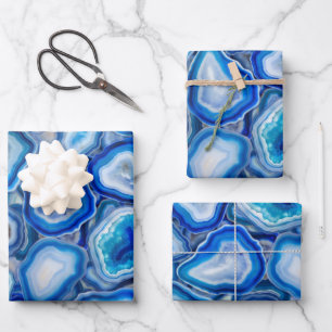 Feuille De Papier Cadeau Blue Agate Geodes cristaux motif