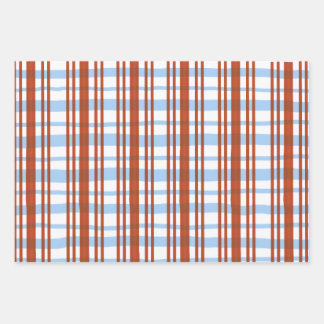 Feuille De Papier Cadeau Blue and Red Plaid / Stripe Gift Wrap