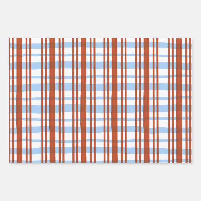 Feuille De Papier Cadeau Blue and Red Plaid / Stripe Gift Wrap  (Devant)