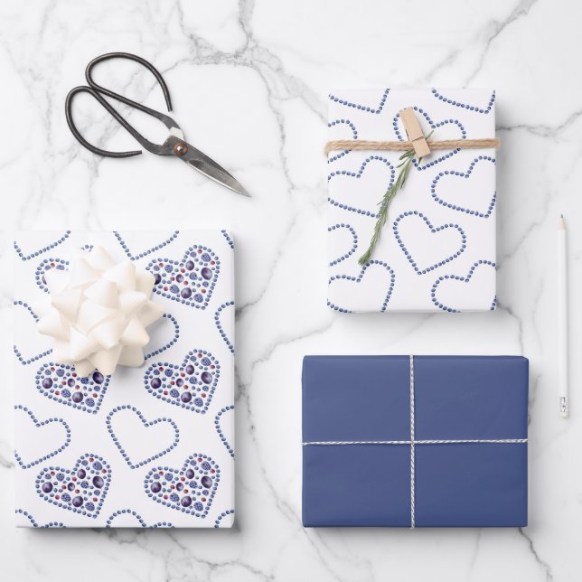 Feuille De Papier Cadeau Blue Berry Hearts (Recto)
