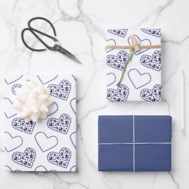Feuille De Papier Cadeau Blue Berry Hearts (Recto)