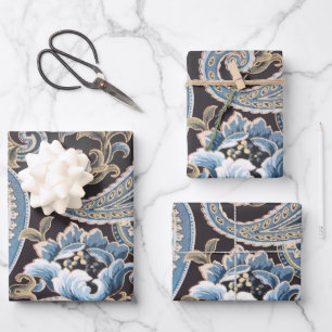 Feuille De Papier Cadeau Blue Brown Vintage Paisley