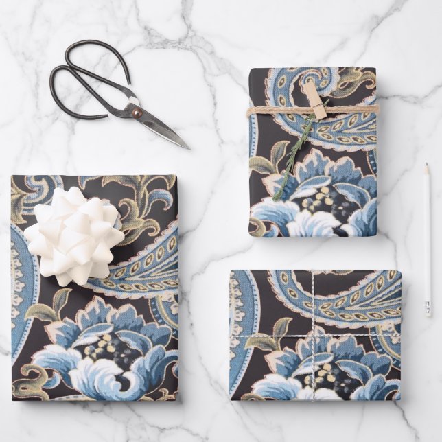 Feuille De Papier Cadeau Blue Brown Vintage Paisley (Recto)