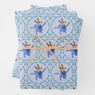 Feuille De Papier Cadeau Blue Christmas Dancer the Reindeer Ballerina