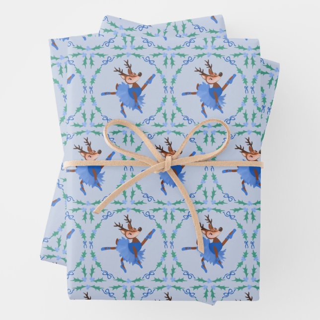 Feuille De Papier Cadeau Blue Christmas Dancer the Reindeer Ballerina (En situation)