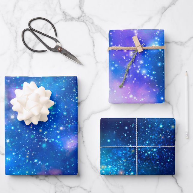 Feuille De Papier Cadeau Blue Galaxy Stars Universe (Recto)