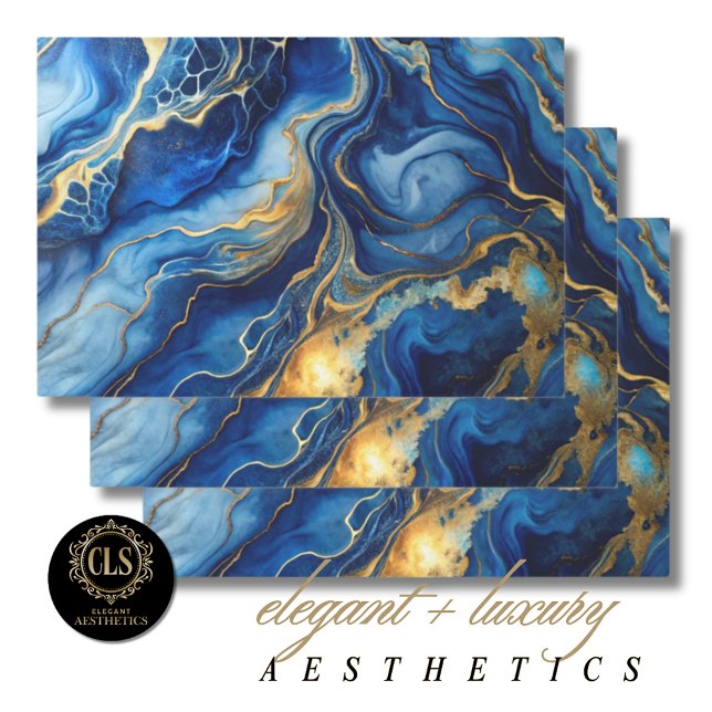Feuille De Papier Cadeau Blue & Gold Marble Luxe Aesthetics (Créateur téléchargé)