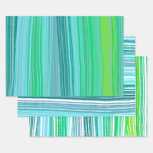 Feuille De Papier Cadeau Blue Green Stripes Variété Pack de