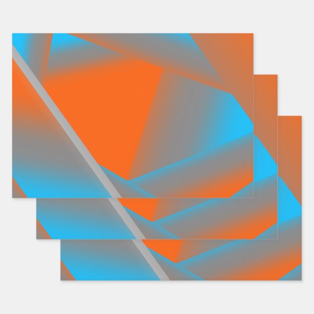 Feuille De Papier Cadeau Blue Grey Orange Ombre Géométrique Art Abstrait (Lot)