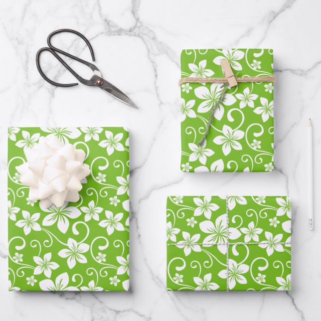FEUILLE DE PAPIER CADEAU BLUE HAWAII (LIME) (Recto)