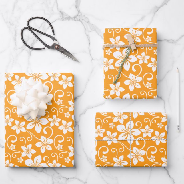 FEUILLE DE PAPIER CADEAU BLUE HAWAII (TANGERINE) (Recto)