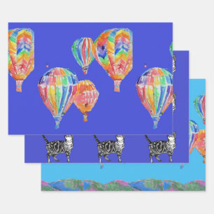 Feuille De Papier Cadeau Blue Hot Air Balloon Boys ballons Blue Watercolor