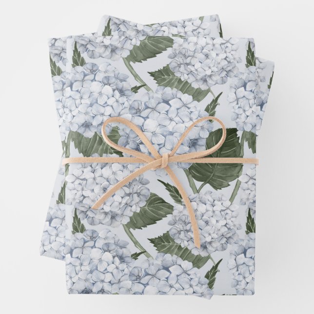 Feuille De Papier Cadeau Blue Hydrangea Garden Floral  (En situation)