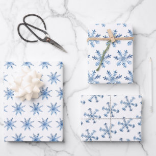 Feuille De Papier Cadeau Blue Ice Winter Snowflakes Motif pour Noël