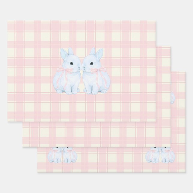 Feuille De Papier Cadeau Blue Marshmallow Bunny Rabbits Easter (Lot)