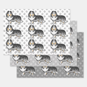 Feuille De Papier Cadeau Blue Merle Shetland Sheepdog Motif de dessin de ch