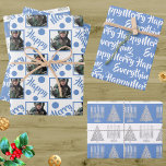 Feuille De Papier Cadeau Blue Merry Happy Everything Photo Typographie<br><div class="desc">Célébrez la saison avec ce papier d'emballage blanc et bleu Merry Happy Everything Chrismukkah vacances dans un assortiment mignon de designs qui comprennent une typographie stylisée et un agencement modèle photo. Parfaits pour les familles inter-religieuses, ces feuilles de papier d'emballage personnalisées célèbrent Hanoukka et Noël ensemble dans trois modèles amusants...</div>