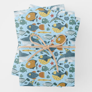 Feuille De Papier Cadeau Blue Ocean Marine Requin Sea Fish Motif sans mer