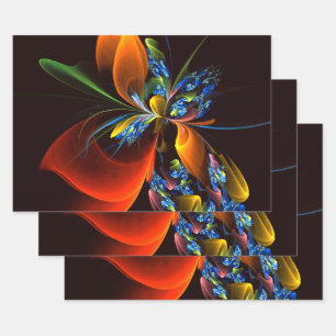 Feuille De Papier Cadeau Blue Orange Floral Moderne Art Abstrait Motif #03
