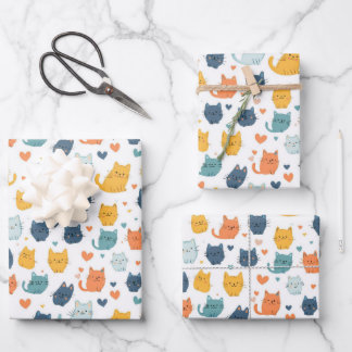 Feuille De Papier Cadeau Blue Orange Yellow Cute Cats Baby Shower Birthday