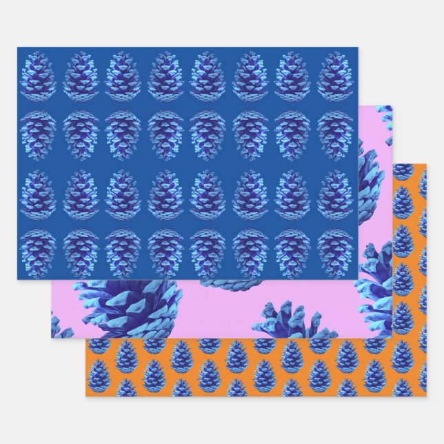 Feuille De Papier Cadeau Blue Pinecone Artsy Wrapping Craft Paper (Lot)