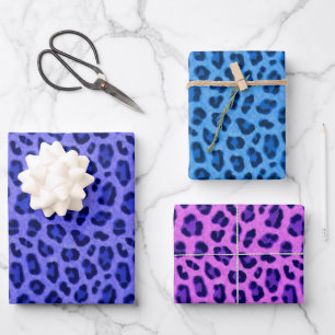 Feuille De Papier Cadeau Blue Pink Lavender Leopard Animal Skin Pattern