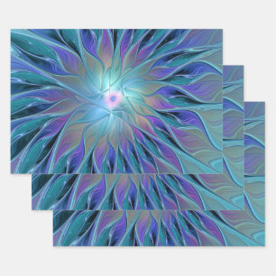 Feuille De Papier Cadeau Blue Purple Flower Dream Abstrait Fractal Art