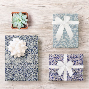 Feuille De Papier Cadeau Blue Vintage Morris Motif Oiseaux et lapins