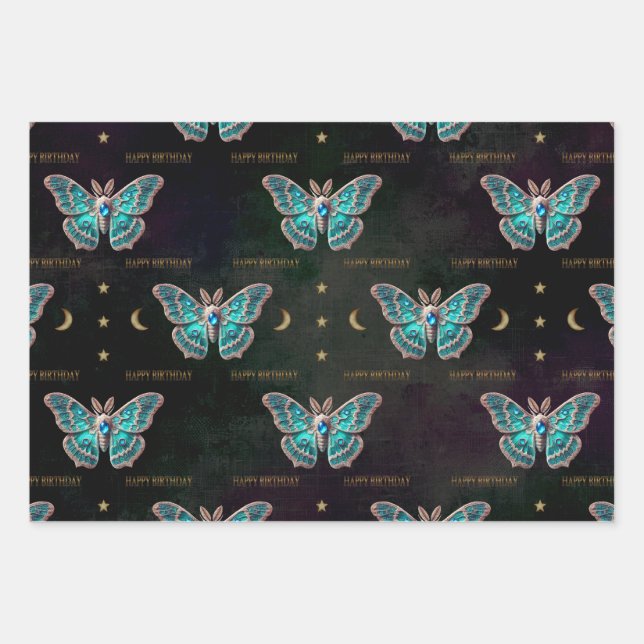 Feuille De Papier Cadeau Blue Zircon Décembre Birthstone Moth Anniversaire (Devant)