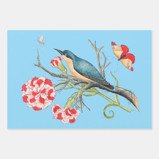 Feuille De Papier Cadeau Bluebird on carnations, vintage illustration, (Devant)