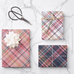 Feuille De Papier Cadeau Blush Corail Rose Rouge Blanc Carreaux Bleu foncé