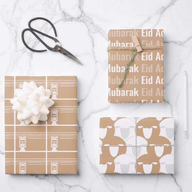Feuille De Papier Cadeau Blush Eid Adha Mubarak Kaaba Sheep (Recto)