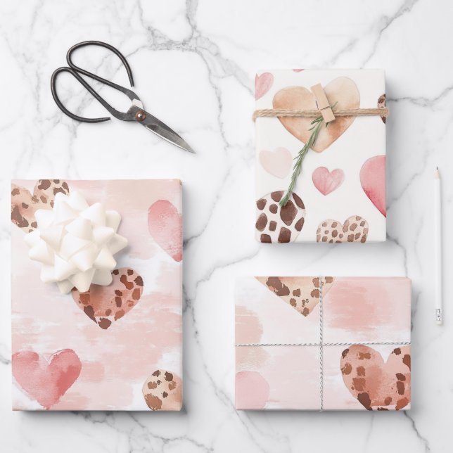 Feuille De Papier Cadeau Blush Pink Cream Leopard Hearts Birthday (Recto)