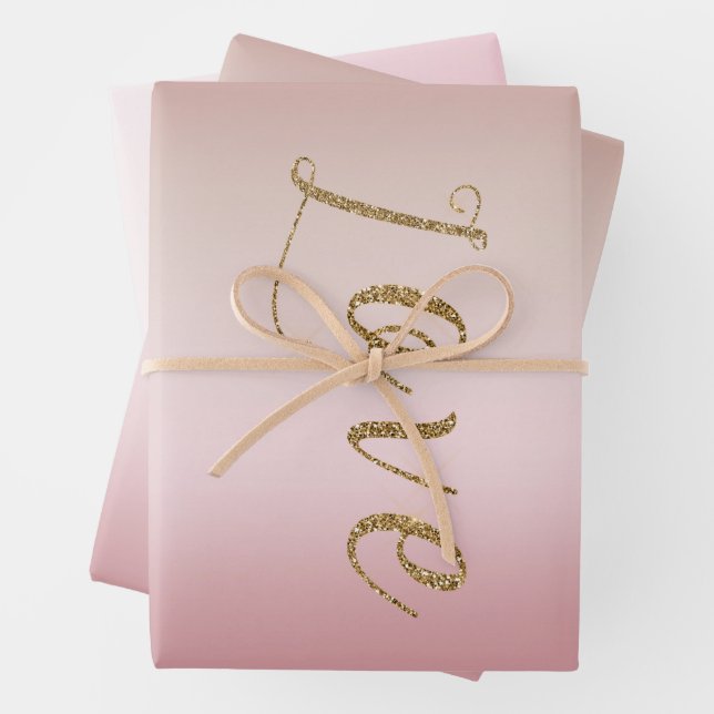 Feuille De Papier Cadeau Blush Pink Ombre Gold Glam Parties scintillant Lov (En situation)