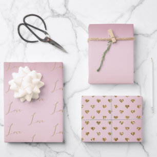 Feuille De Papier Cadeau Blush Pink Ombre Parties scintillant Gold Love