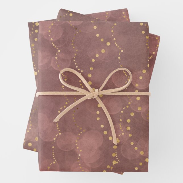 Feuille De Papier Cadeau Blush Rose Bokeh Golden Lights Noël (En situation)