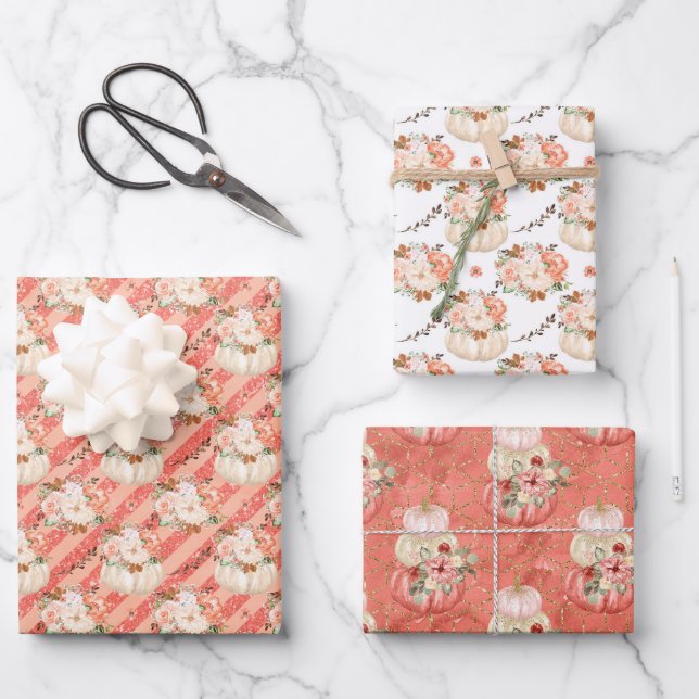 Feuille De Papier Cadeau Blush rose Citrouille Anniversaire Baby shower fil (Recto)