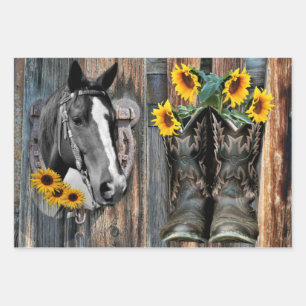 Feuille De Papier Cadeau Boeufs de cow-boy rustiques du Western Horse