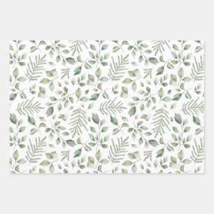 Feuille De Papier Cadeau Bohème Aquarelle Eucalyptus et Motif de fougères